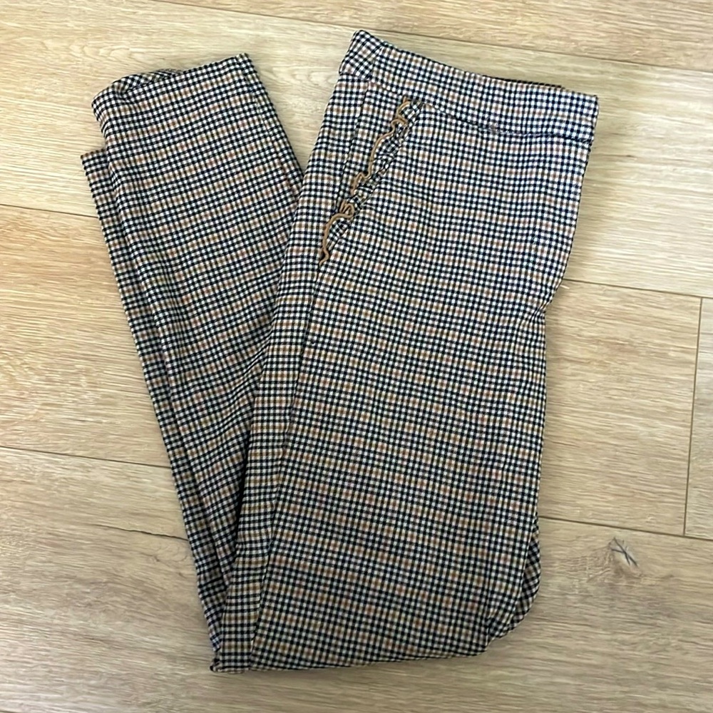 Zara Basics Houndstooth Pattern Pants With Ruffle… - image 1